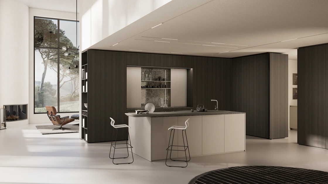 Cucina Design in melaminico con isola in laccato One 04 di Ernestomeda