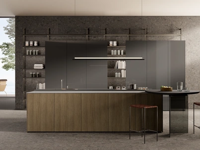 Cucina Design in laccato lucido con isola in legno One 06 di Ernestomeda