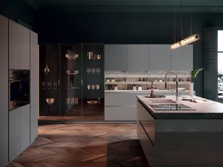 Cucina Moderna lineare in laccato lucido e opaco e ante in vetro Charme 37 di Febal