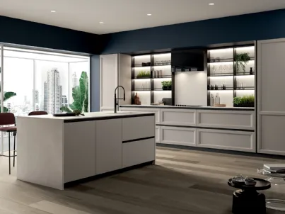 Cucina Moderna con isola in laccato opaco bianco Class Line 01 di Febal