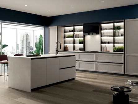 Cucina Moderna con isola in laccato opaco bianco Class Line 01 di Febal