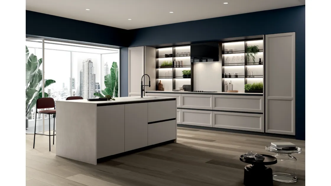 Cucina Moderna con isola in laccato opaco bianco Class Line 01 di Febal
