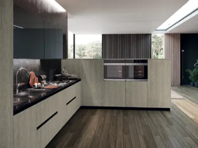 Cucina Moderna lineare in  legno di rovere tinto grigio Era 02 di Febal