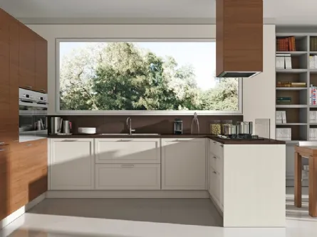 Cucina Moderna angolare bicolore in laccato bianco opaco e legno naturale Melograno composizione 5 di Le Fablier