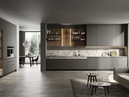 Cucina Moderna lineare in laccato opaco con top effetto marmo Traccia 02 di Febal