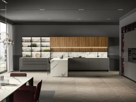 Cucina Moderna lineare con penisola in laccato lucido e melaminico Traccia 05 di Febal