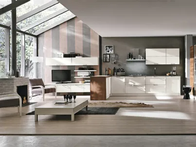 Cucina angolare su misura in legno laccato Melograno composizione 2 di Le Fablier
