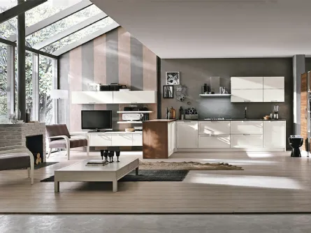 Cucina angolare su misura in legno laccato Melograno composizione 2 di Le Fablier