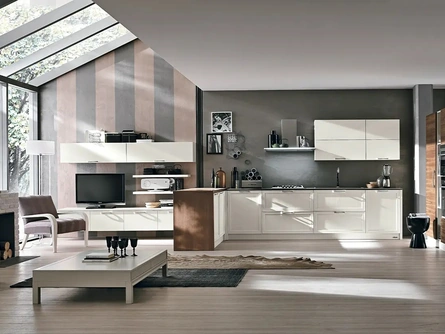 Cucina su misura con penisola Melograno Composizione PM02 in legno di frassino di Le Fablier