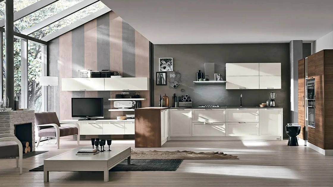 Cucina su misura con penisola Melograno Composizione PM02 in legno di frassino di Le Fablier