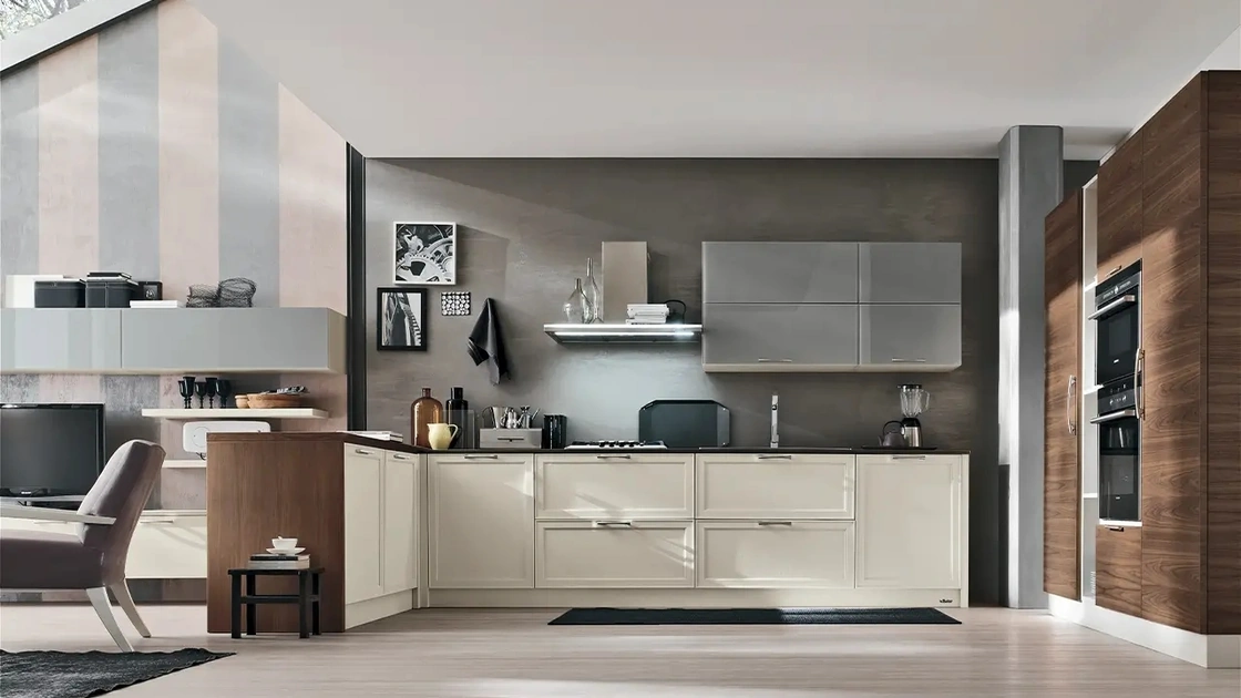Cucina su misura con penisola Melograno Composizione PM02 in legno di frassino di Le Fablier