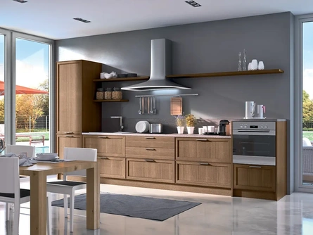 Cucina lineare su misura in legno Melograno composizione 06 di Le Fablier