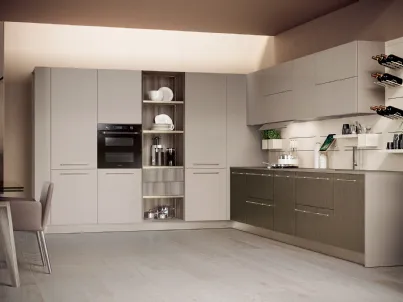 Cucina su misura angolare in laccato opaco e nobilitato effetto legno Modula 05 di Febal