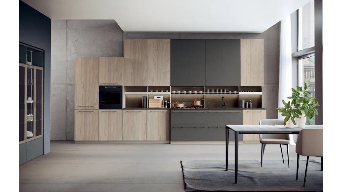 Cucina su misura lineare in nobilitato e laccato opaco Modula 06 di Febal